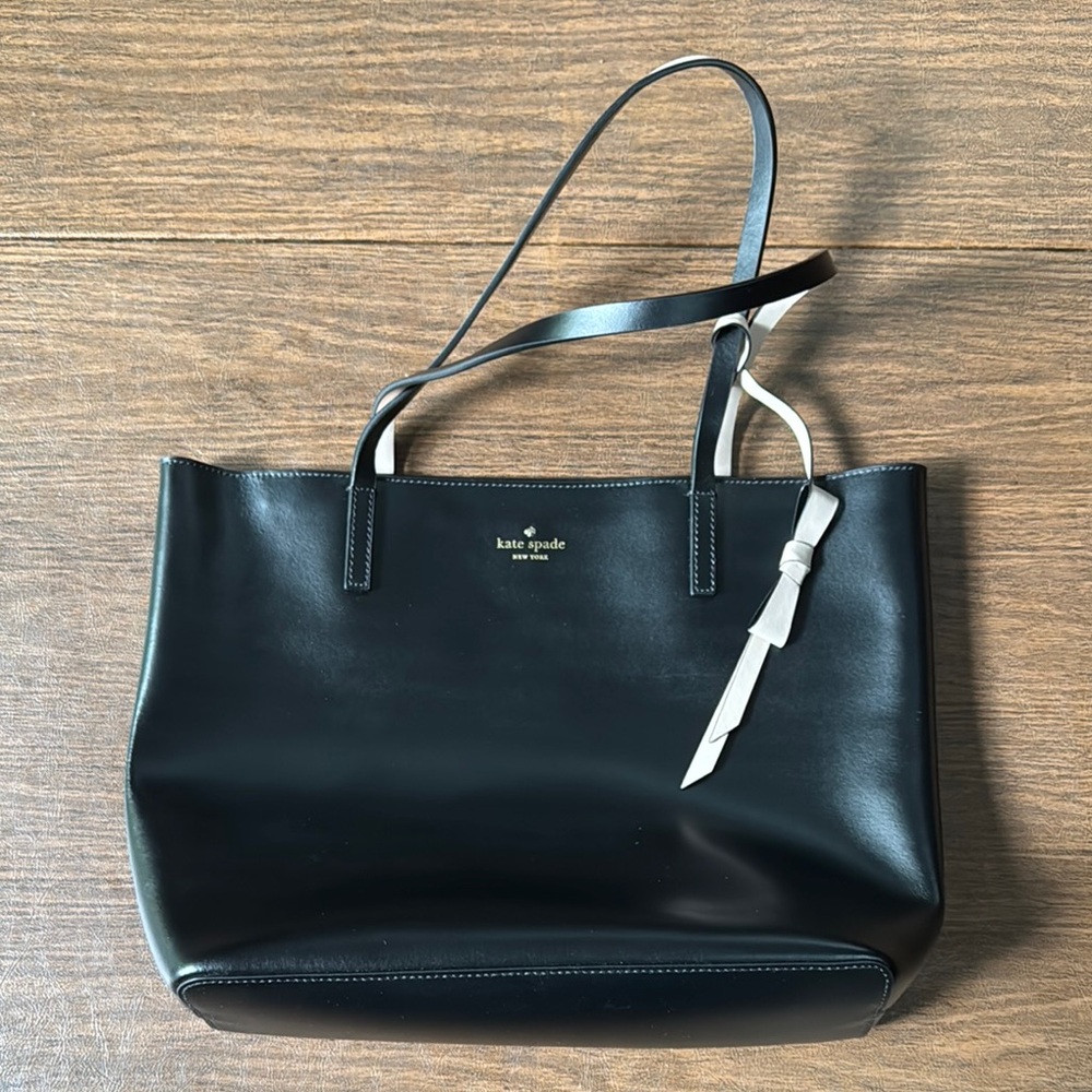 Kate Spade Black Leather Zipper Tote Bag